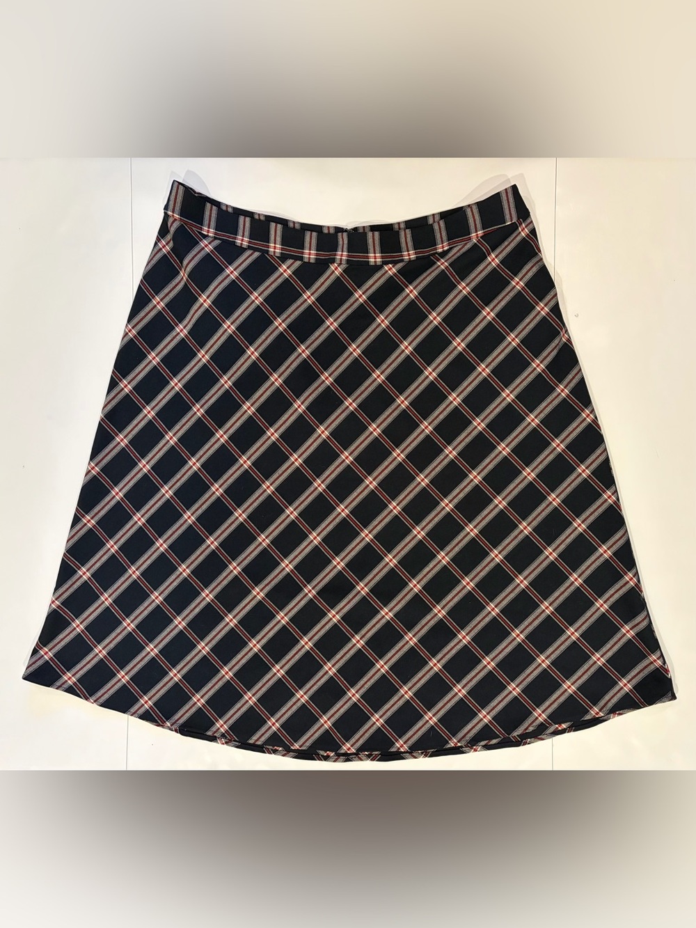 LOFT Plus Plaid A-Line Bias Cut Skirt Navy Blue Plaid - Size 18